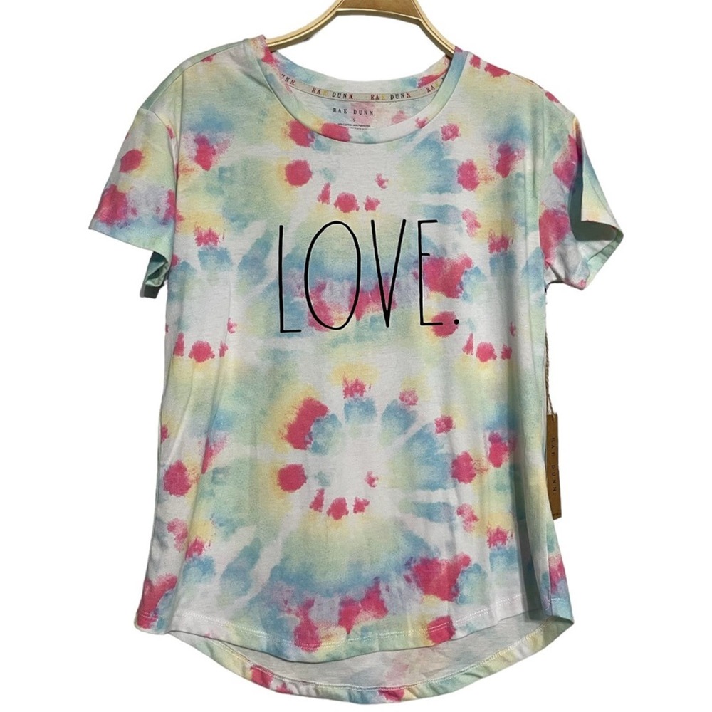 Rae Dunn Love Tie Dye Graphic Tee Shirt Tail Hem Small NWT